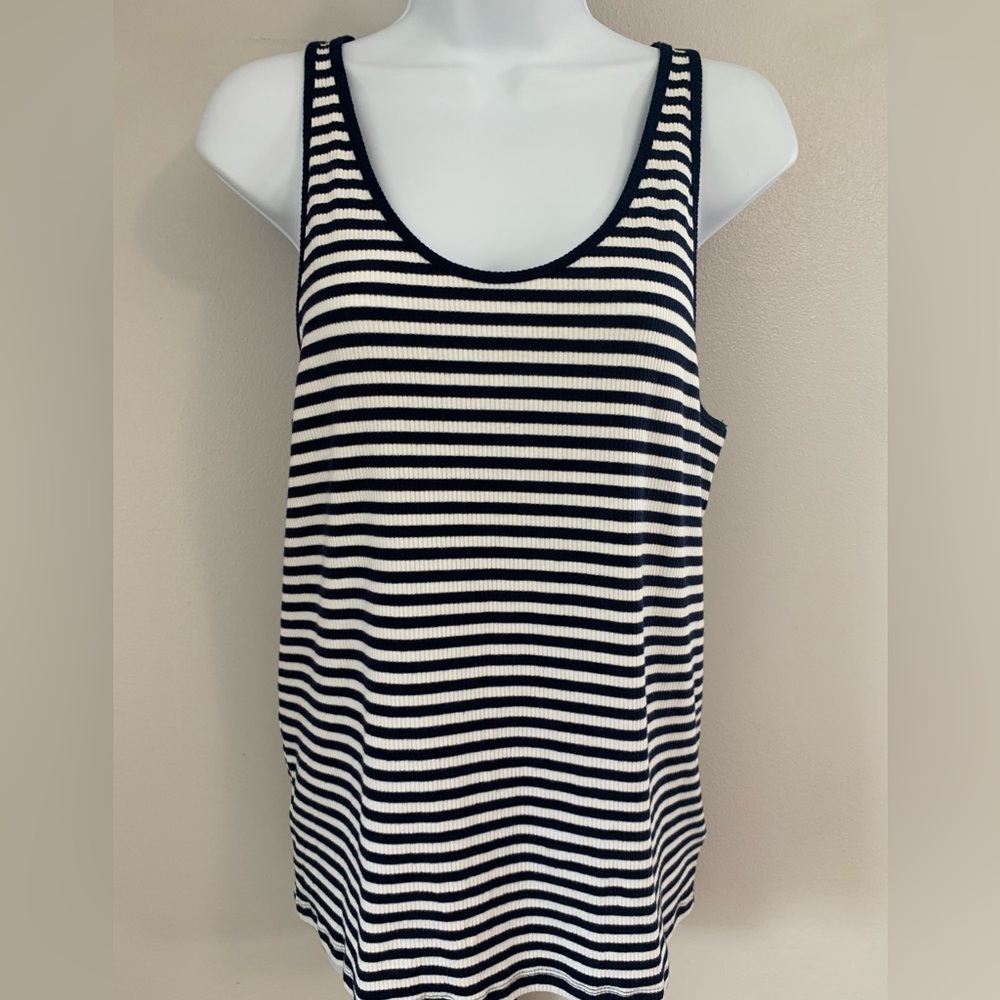 GAP Navy and White Ribbed Tank Top
